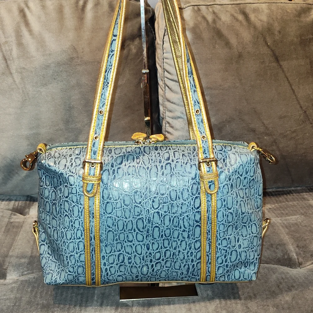 Sharif Blue and Gold Embossed Shoulder Bag - Picture 6 of 16